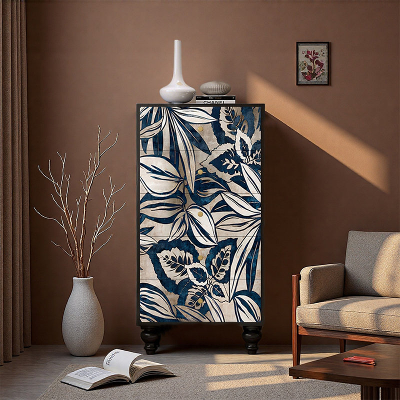 Armoire décorative en pin à cinq tiroirs, Noir