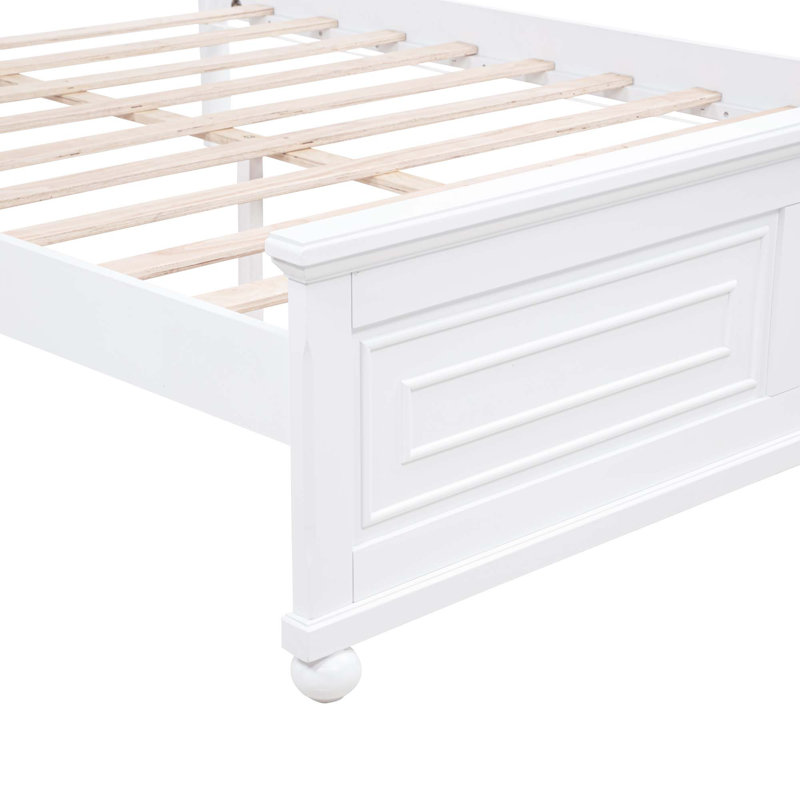 Traditional Style Queen Size Bed with Headboard and Footboard,Pinewood Bed with Strengthened Bed Frame, White