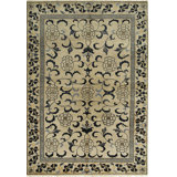 Ivory Hand-Knotted Wool Stylized Floral Symmetry Geometric Modern Contemporary Carpet Rug