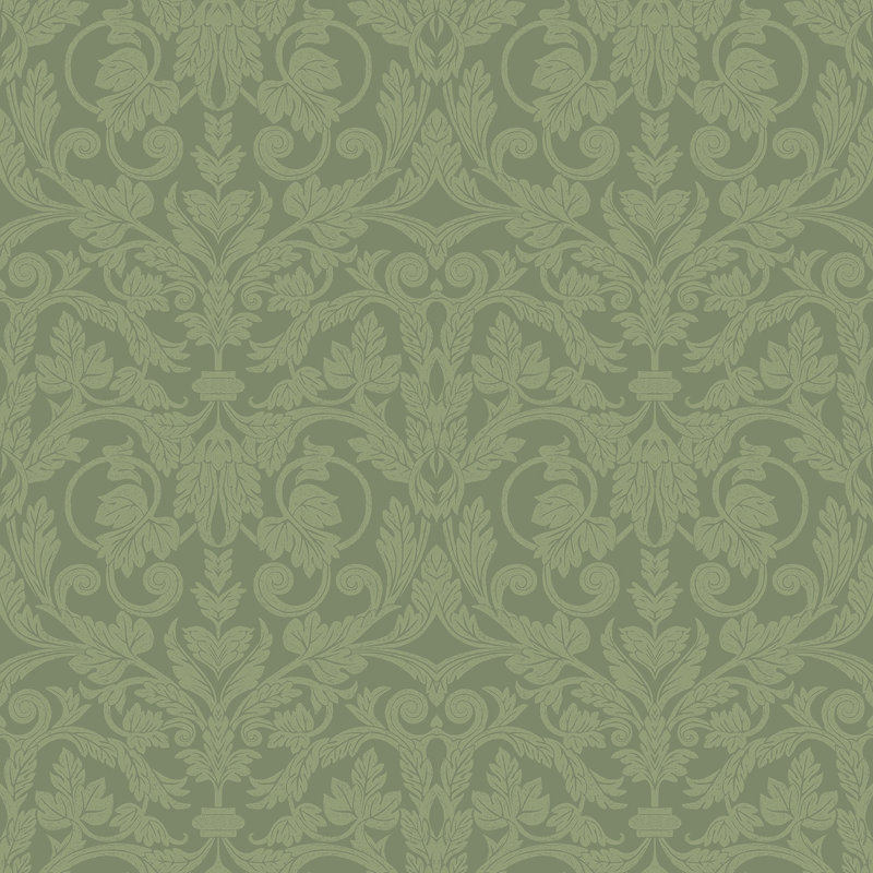 Rosali Traditional Leaf Damask 10m x 53cm Wallpaper Roll, Green