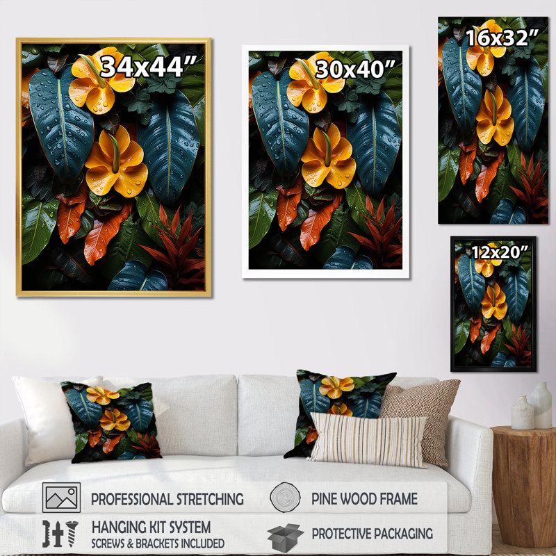 Plantes botaniques exotiques sur toile, Cadre photo blanc, H 20 po x l 12 po x P 1 po