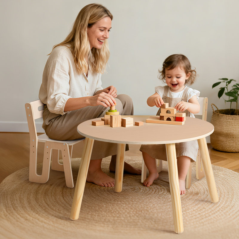 Kids' Round Table and 2-Chair Set, Interactive Play & Learning Furniture
