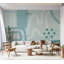 Murale abstraite pelez et collez - formes géométriques bleues-2026842396