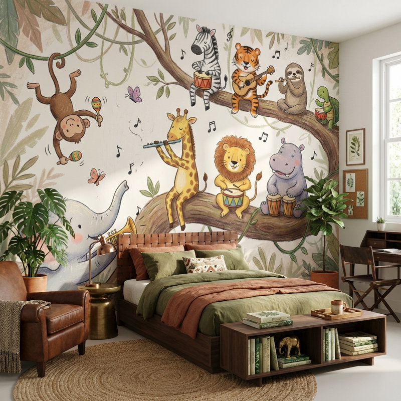 Papier peint animaux Jungle, 140 po x 108 po, Peler et coller
