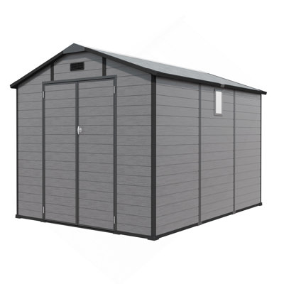 8x10 FT Plastic Outdoor Storage Shed - Lockable Resin Tool Shed with Window & Floor