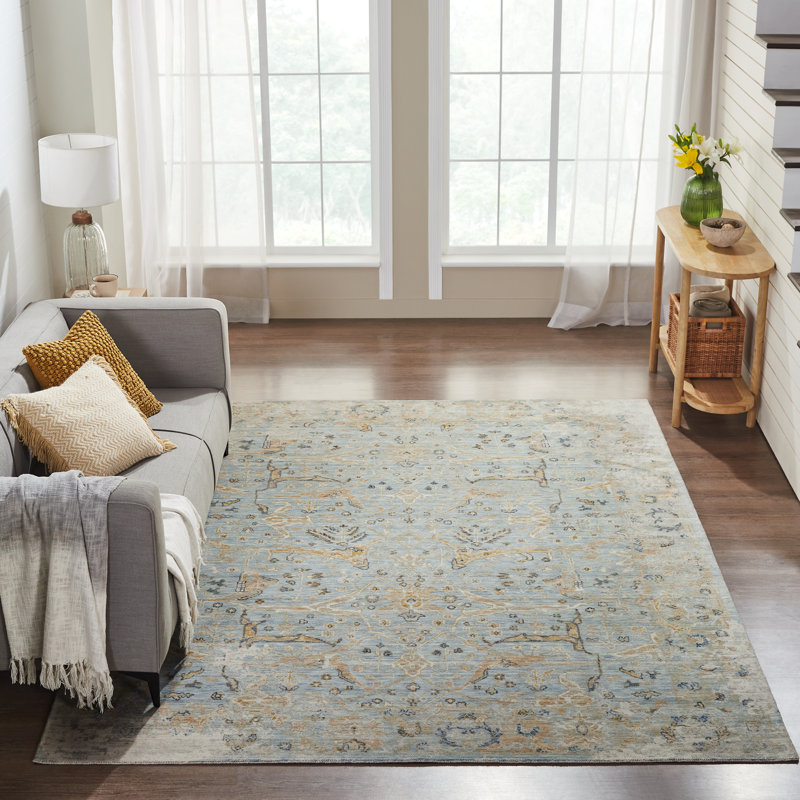 Wool Indoor Rug, Rectangle 7'6" x 9'6", Beige/Blue