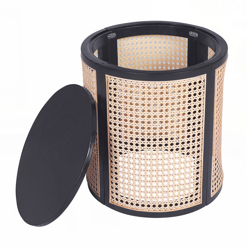 15.70" Round Rattan Woven End Table, Black/Natural