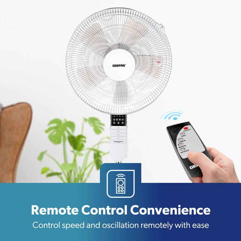 GEEPAS 16’’ Pedestal Fan with Remote Control, White, White