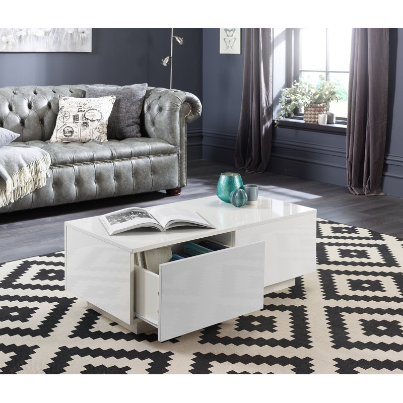 Bomke White Coffee Table with LED Lights & Storage Drawers