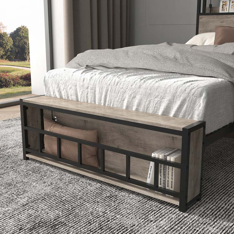 Lit de rangement avec tête de lit, station de charge et lumière DEL pour la chambre à coucher