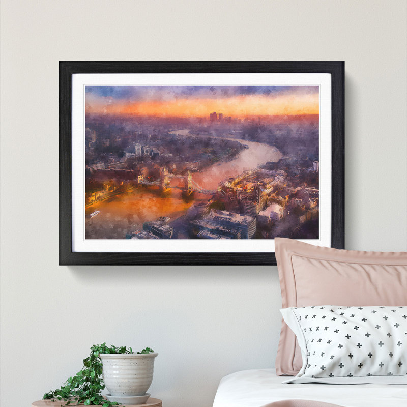 Sunrise over London - Framed Print, 62cm H x 87cm W x 2cm D, Black Framed