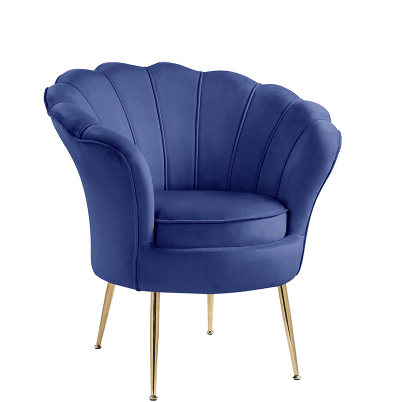Chaise en velours bleu avec base en métal, 34 po, revêtement riche et doux de 34 po en bleu, pieds, confortable et durable