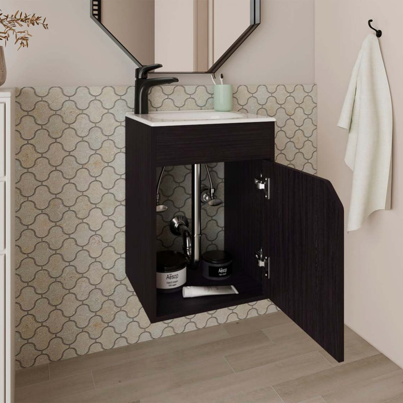Meuble-lavabo flottant avec porte Wengue, Wengé