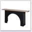 Console moderne minimaliste avec base en arche noire et plateau en bois naturel, console en bois de 66 po