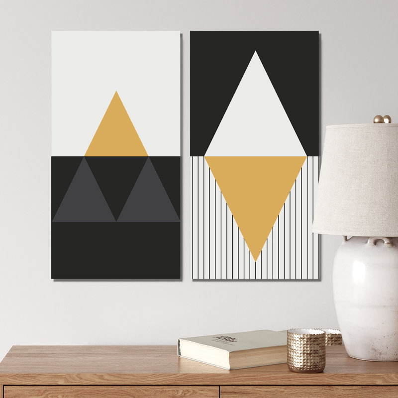 Minimalistic Abstract Designs in Retro Colors IV - Ensemble de 2 peintures, Toile tendue, H 20 po x l 24 po x P 1 po