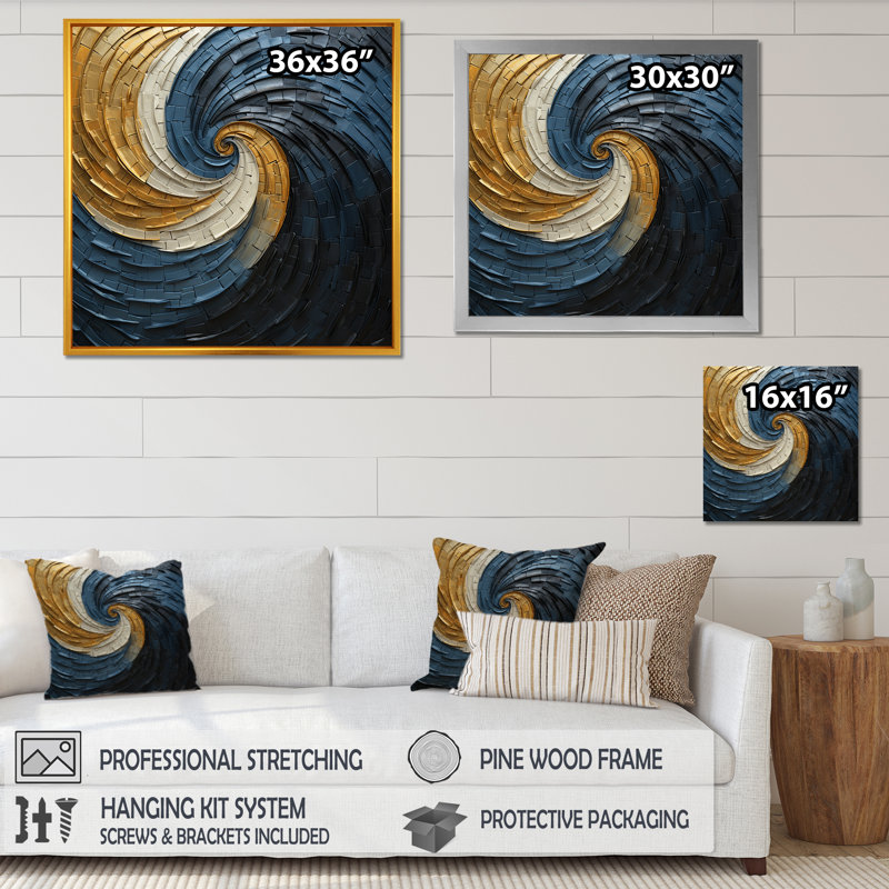 Gold Teal Minimalisme Spiral Poteries I - impression, Toile tendue, H 36 po x l 36 po x P 1,5 po