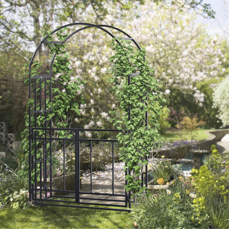 Jardin en métal avec portes doubles et barrière verrouillable, idéal pour un mariage, décoration grise de 81 po