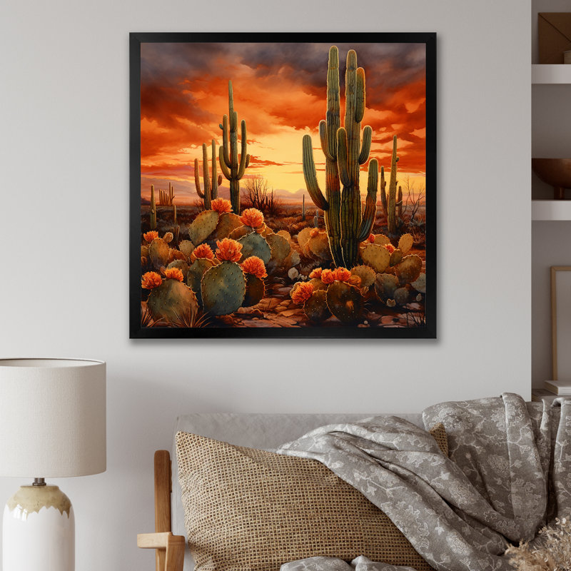 Impression sur toile cactus cuivré au Nevada, H 36 po x l 36 po x P 1,5 po, Cadre simple noir