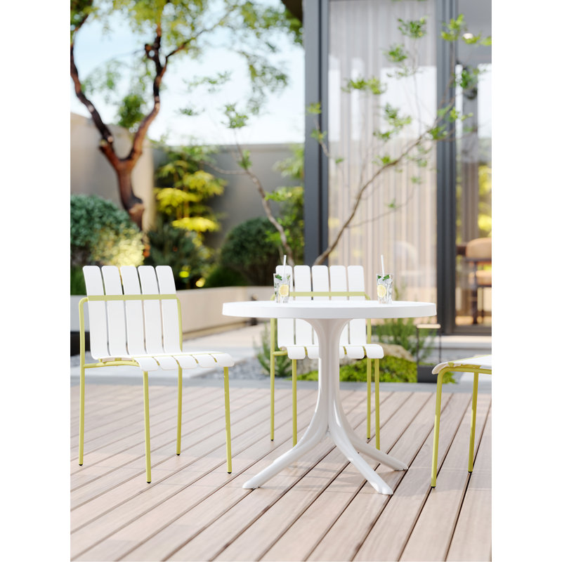 Ensemble de 4 chaises rayées à blocs de couleur avec métal et imperméable pour balcon extérieur, blanc crème et jaune grain moderne, siège intérieur / extérieur