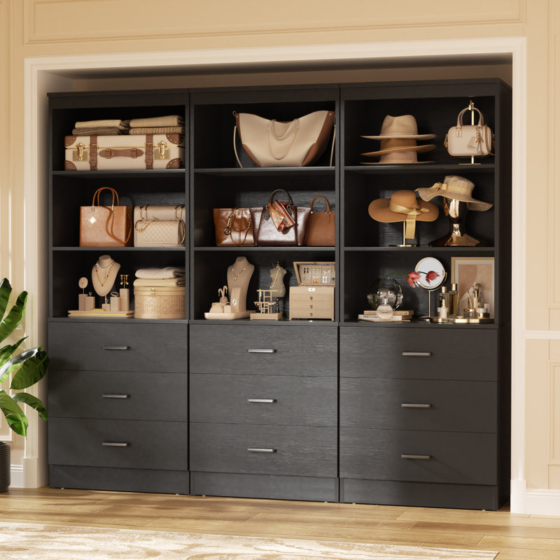 70.8'' Closet System With 9 Wooden Drawers(Set of 3), Black