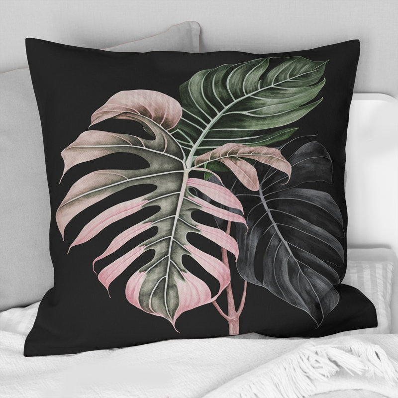Rose et blanc feuille de philodendron II - coussin décoratif imprimé floral