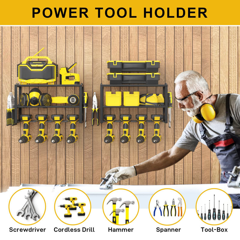 Étagère à outils robuste et paquet de 2 3 porte-outils sans fil - Support à outils flottant pour 8 outils