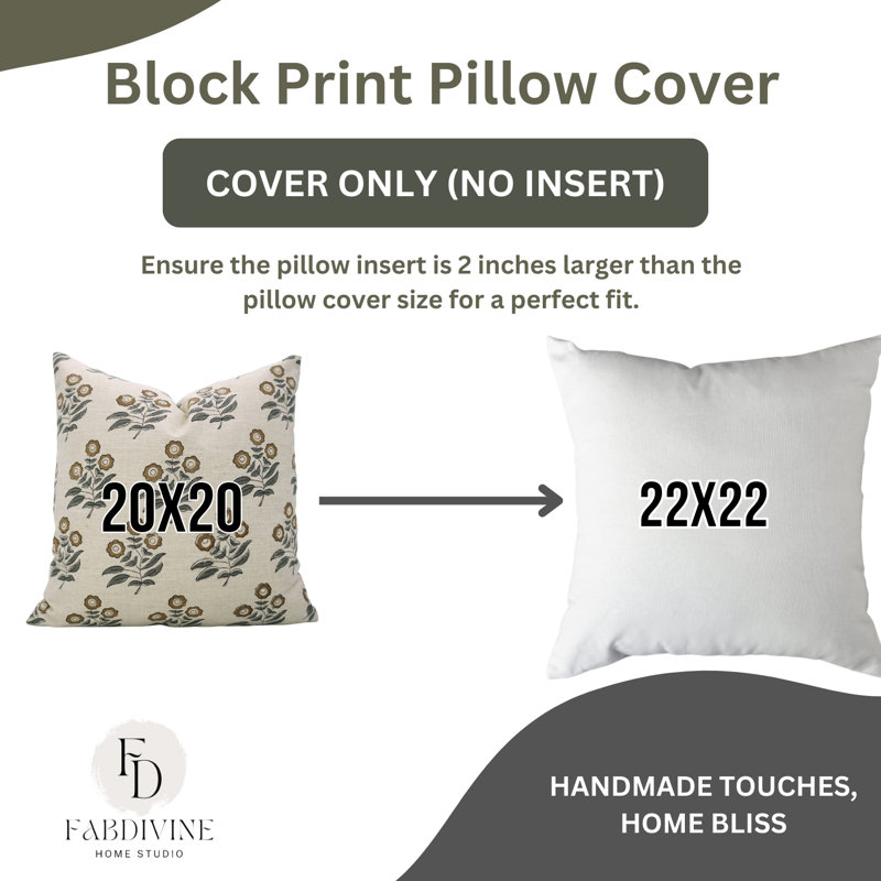 Housse de coussin en lin fabriquée à la main Fabividine Neha - impression de bloc de coussin décoratif pour canapé - 26 x 26 pouces