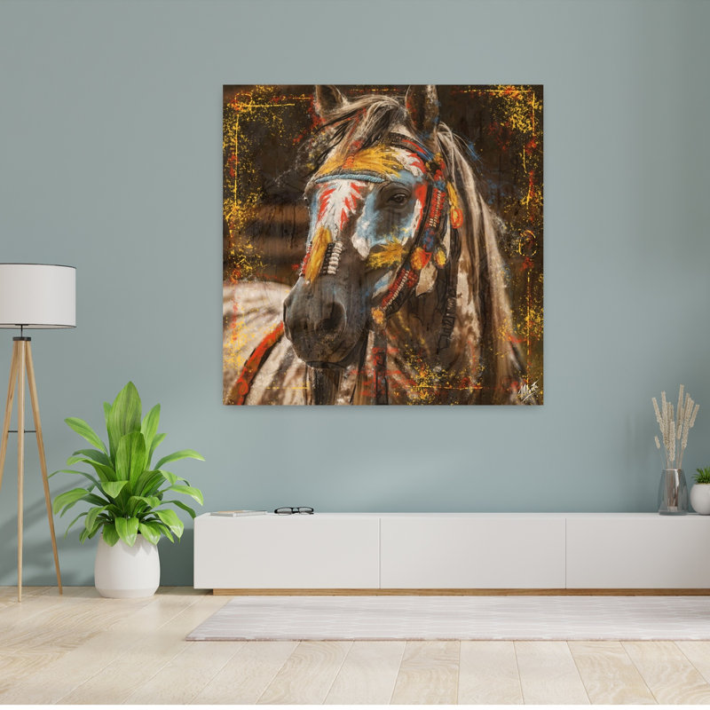 Cheval de guerre n ° 1, art animalier contemporain, H 48 po x l 48 po