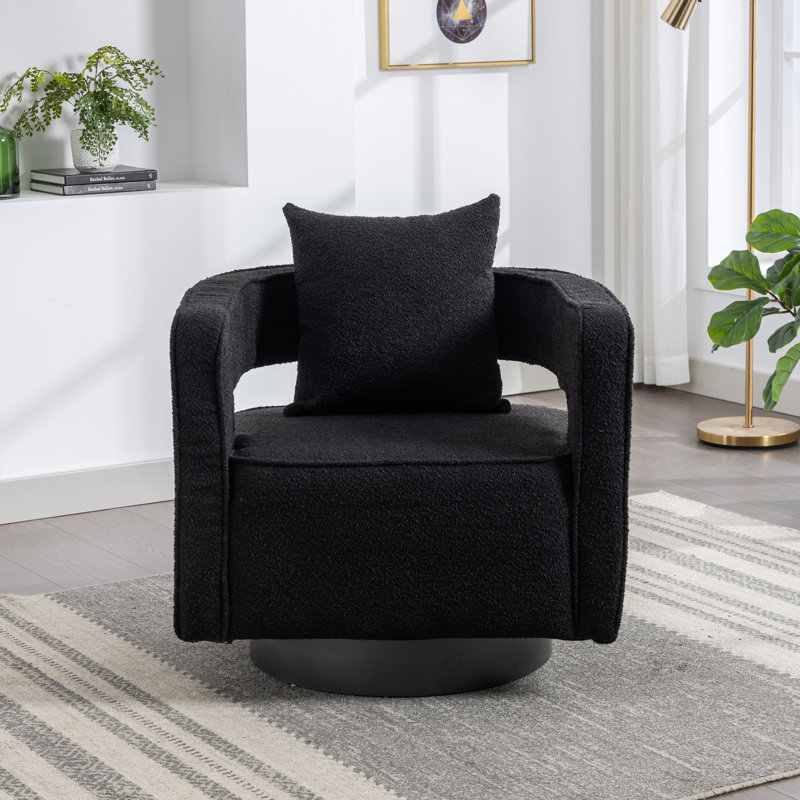 Dangira Upholstered Swivel Barrel Chair, Black Polyester