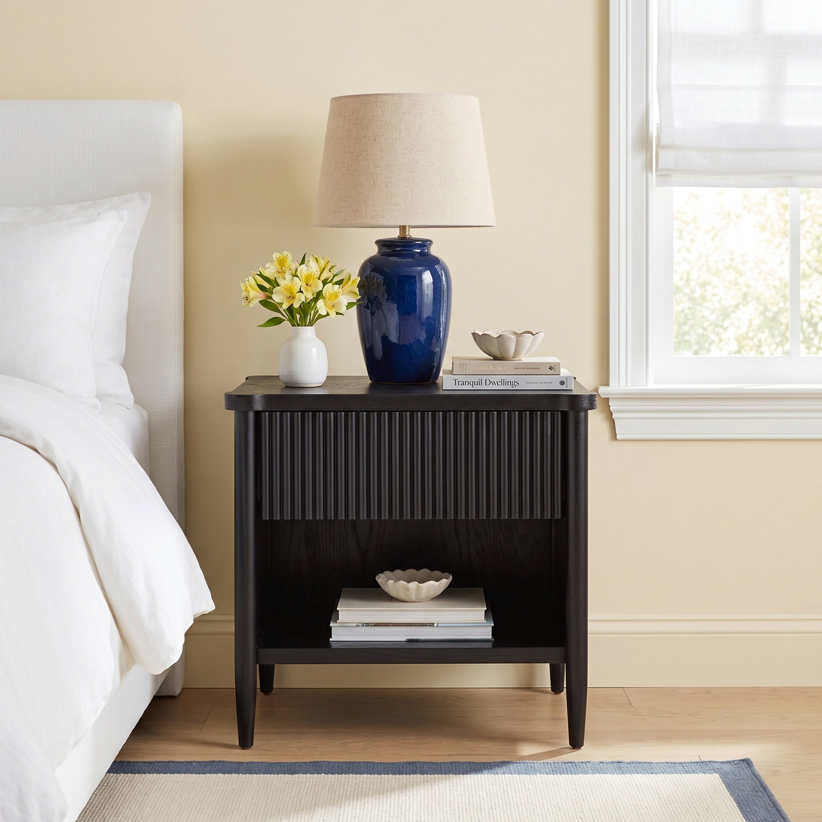 Dorchester 1 Drawer Reeded Nightstand, Black