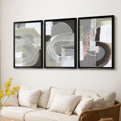 Arching Neutrals I  -Custom Framed  Wrapped Gallery Canvas - 3 Pieces
