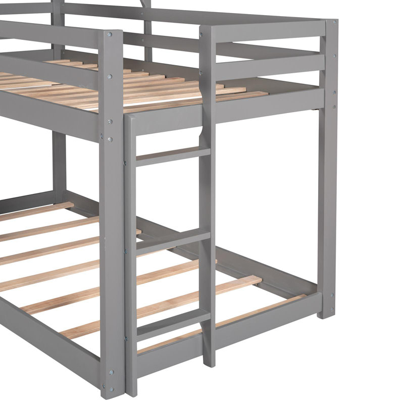 Hruni Kids Twin Over Twin Bunk Bed, Gray