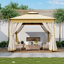 10 pi x 10 pi Gaze, auvent extérieur double en polyester, pavillon permanent avec cadre en acier avec rideaux et filet, parasol pour le jardin, pelouses, gris-113426975-113426974