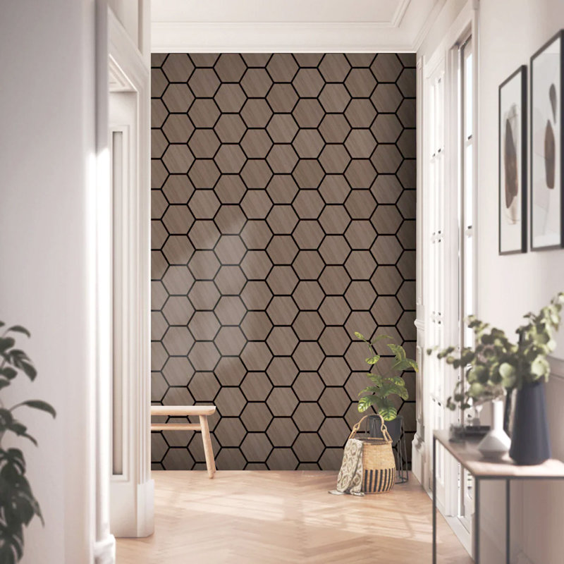 4x 70x60cm Acoustic Hexagon 3D MDF Real Wood Wall Panel Luxury, Walnut/Dark Oak