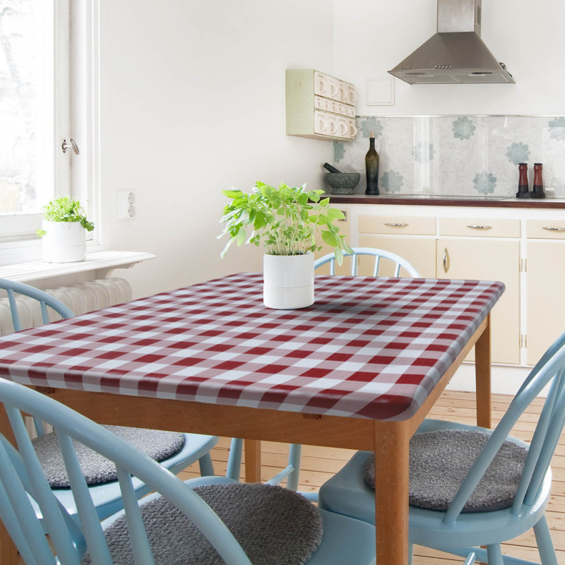 Sorfey Indoor/Outdoor Vinyl Elastic Edge Fitted Tablecloth Cover. Checkered Design, Flannel Backed Leak Proof Lining, Easy To Clean. Stretched To Fit Rectangle Table