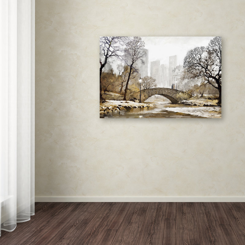Gapstow Bridge Scenic Modern Canvas Art in Neutral Tones