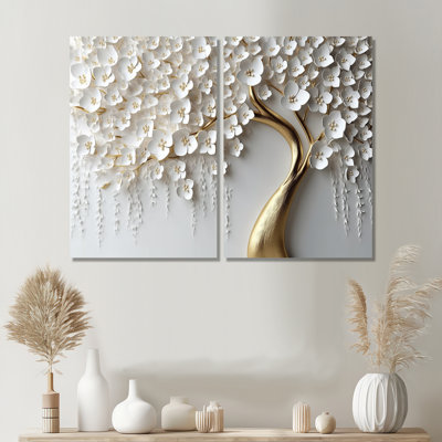 Orchidée blanche jardin de branches IV - ensemble de 2 reproductions d'art sur toile florales (sans texture)
