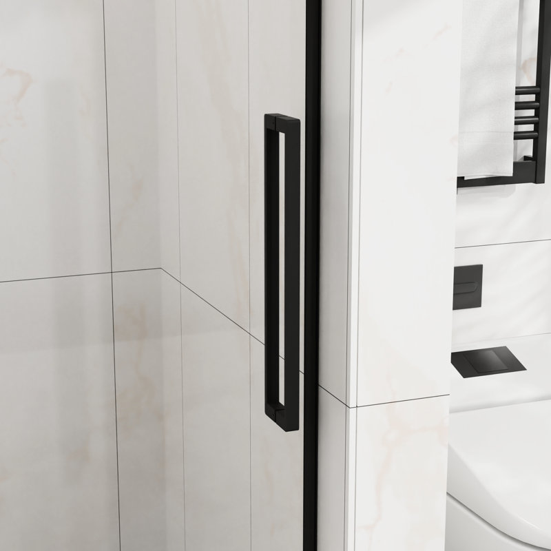 60" W X 58" H Bathtub Glass Sliding Door, 1/4" (6mm) Tempered With Easy - Clean Coating, Steel Frame, Smooth Quiet Sliding, Matte Black Modern Shower Door For Bathroom, 6mm Proof Adjustable Width,
