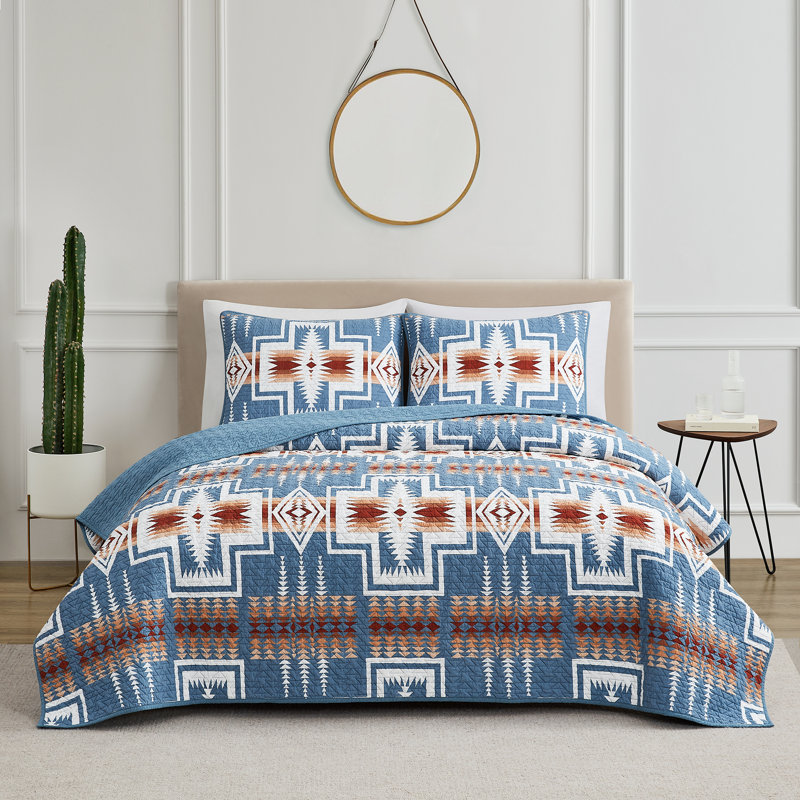 Harding Blue/Red/Brown Coverlet Set, King Coverlet