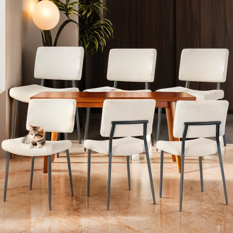 Chaise de salle à manger rembourrée en tissu moderne simple (ensemble de 6), Beige