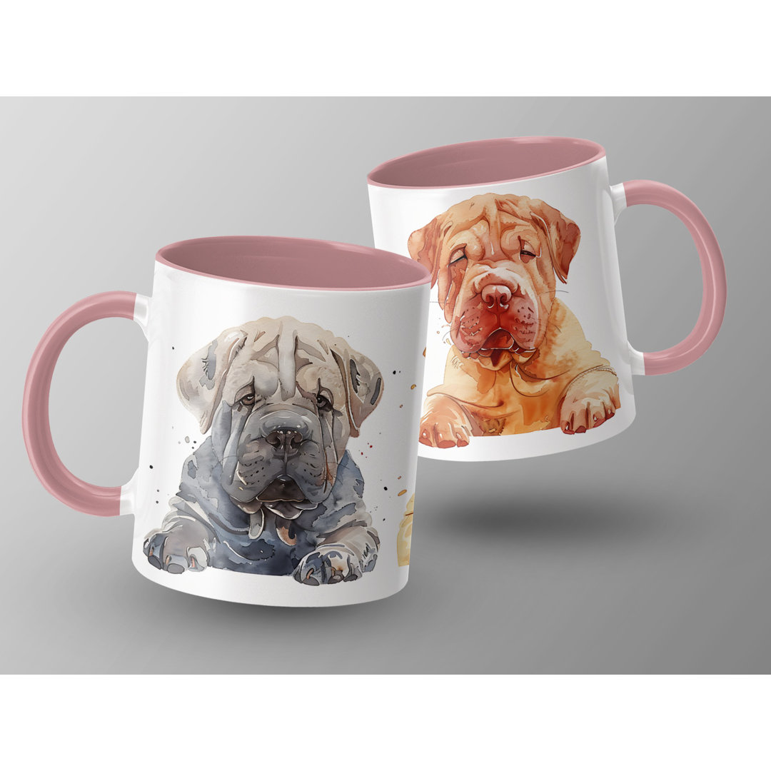 Shar Pei Puppies Watercolor Design 11oz Coffee Mug