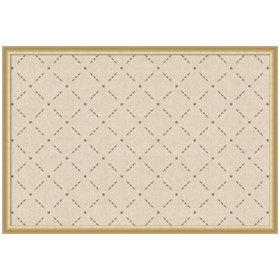 Kate and Laurel Framed Fabric Pinboard Green Lattice Pattern Printed Linen Casual Bulletin Board for Use as a Vision Board or Wall Organization
