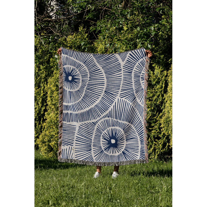 Jeté en coton Ray, Bleu, 50 x 60