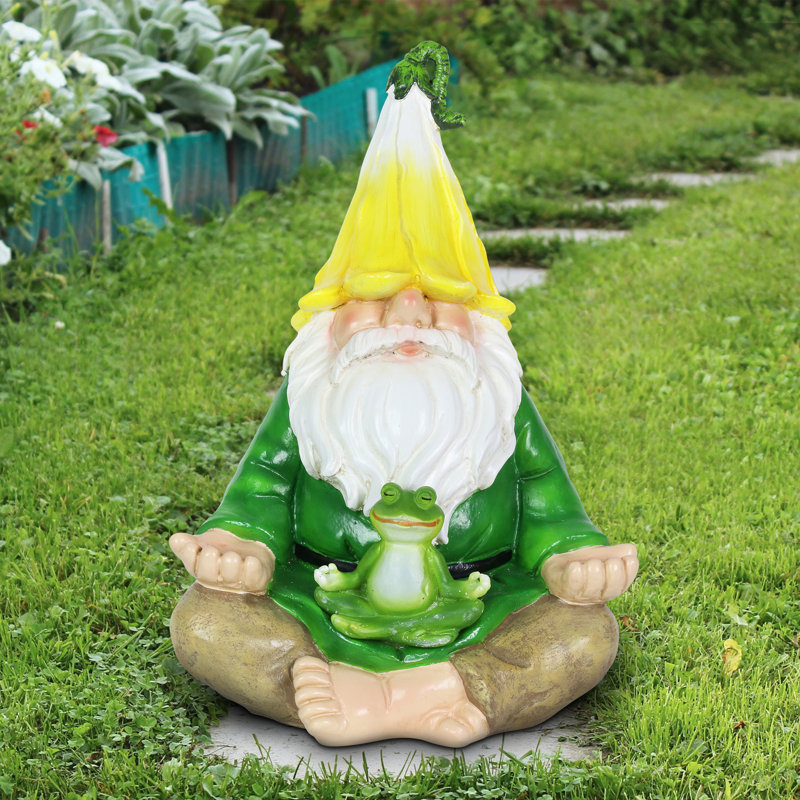 Gnome exhante solaire en forme de lotus avec grenouille statuaire Exhart