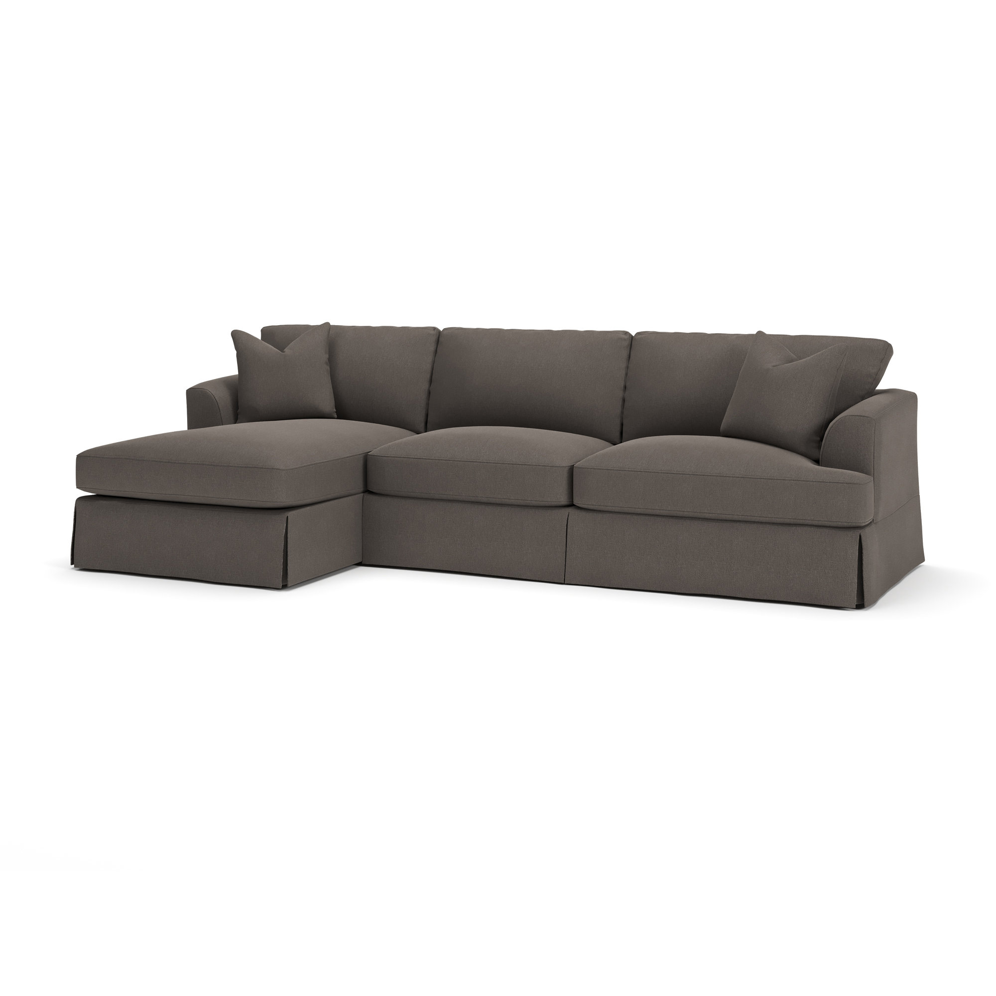 Lucia 128" Wide Down Cushion Sofa & Chaise, Left Hand Facing, Drusky Charcoal Sustain® Basketweave