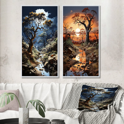 Baobab, arbre, scène surréelle - ensemble de 2 reproductions d'art sur toile