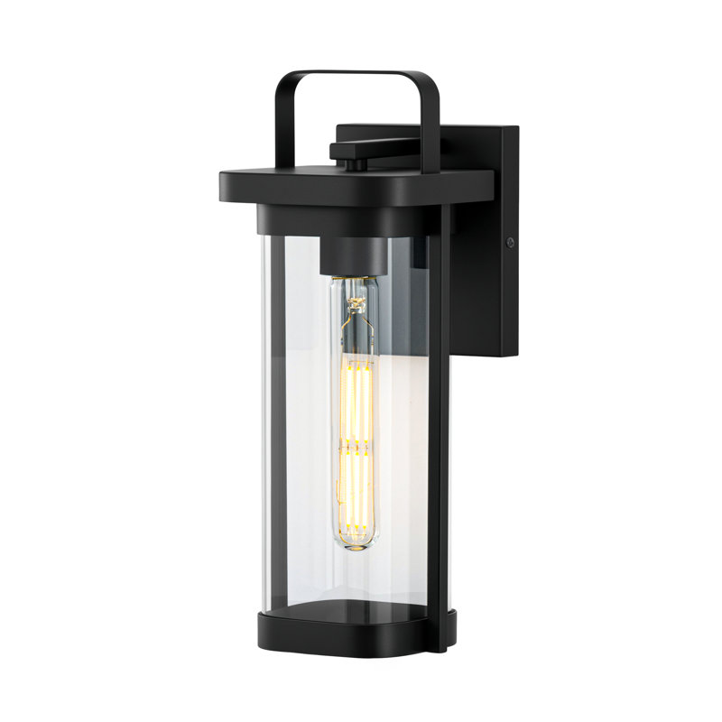 Outdoor Wall Lantern 13.5 Inch, Modern Black Exterior Wall Light With Clear Glass Shade, E26 Base Entryway Sconce (Bulb Not Included)