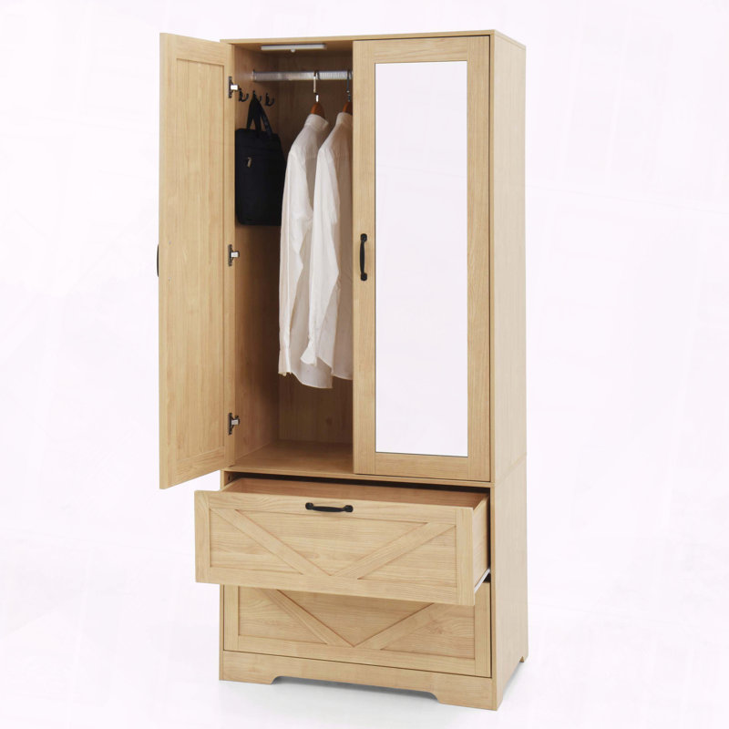 Wood Wardrobe Mirror Induction Light Storage Sturdy Practical