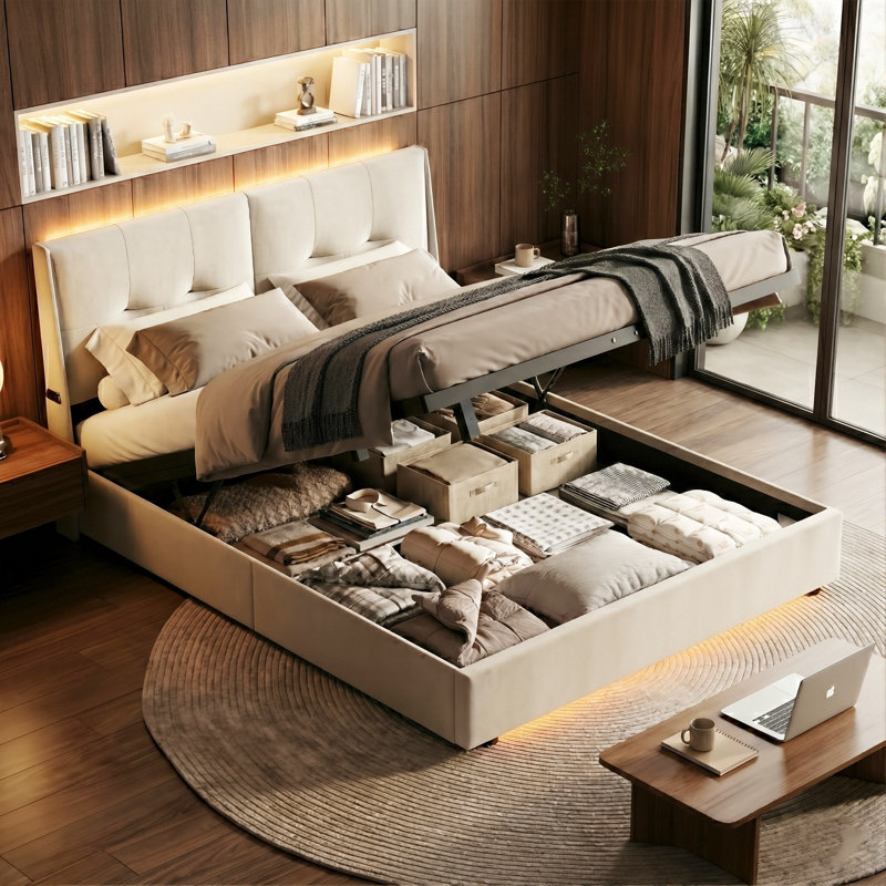 Denyel Upholstered Ottoman Storage Bed, European Double (140 x 200 cm)