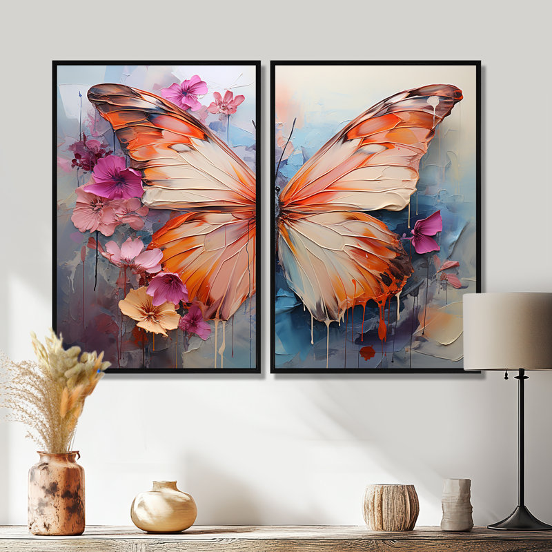 Butterfly Abstract Auras - Animals Butterfly Canvas Prints, Floater Framed Print without Mat, Black, 36" H x 48" W